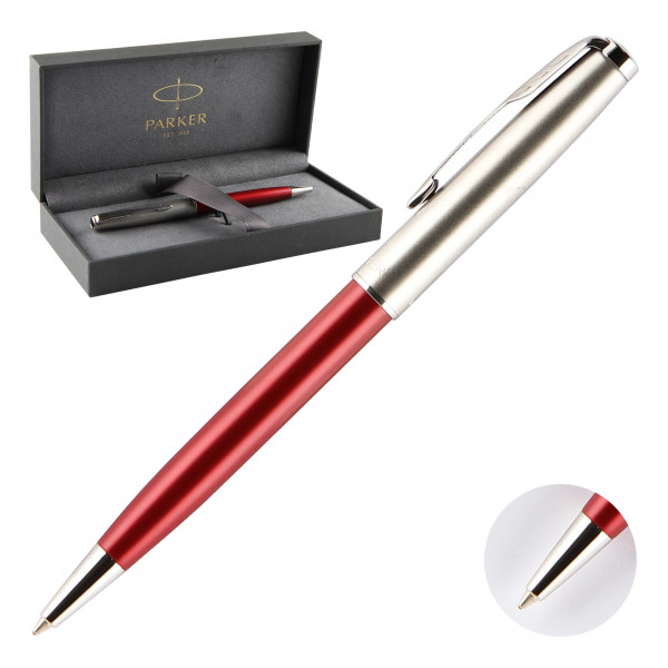 Ручка шариковая PARKER Sonnet Sand Blasted Metal & Red Lacquer 2146851 черная