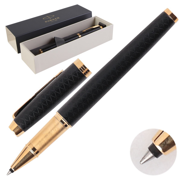 Ручка-роллер PARKER IM Premium Т323 Dark Black GT корпус латунь позолота 23К 1931660 черная