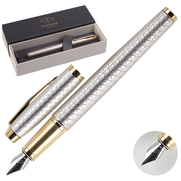 Ручка перьевая PARKER IM Premium Shiny Chrome Chiselled CT корпус латунь 1931684