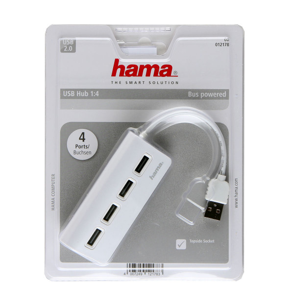 Концентратор USB 2.0 HAMA 4 порта TopSide белый (00012178)