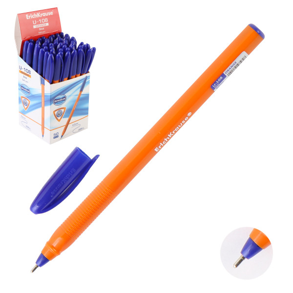 Ручка шар 1,0 игольч трехгран желт корп Ultra Glide Technology Orange Stick U-108 Erich Krause 47582 син к/к