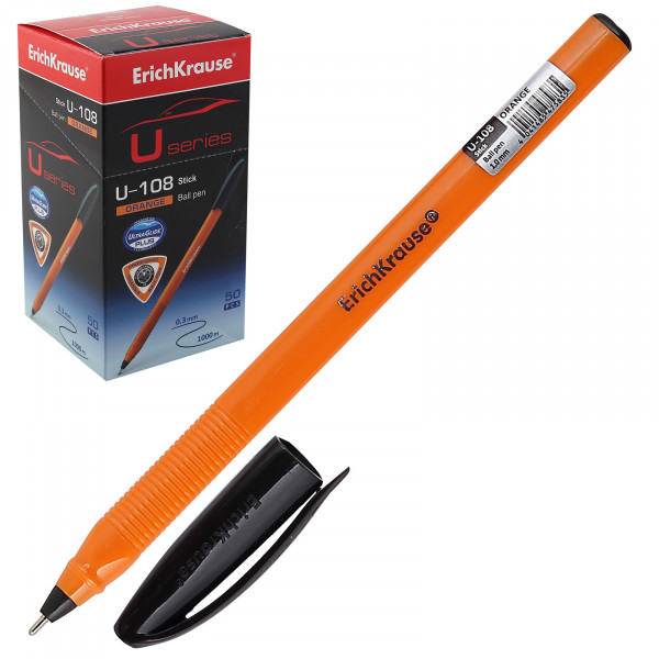 Ручка шар 1.0 игольч трехгран желт корп Ultra Glide Technology Orange Stick U-108 Erich Krause 47583 черн к/к