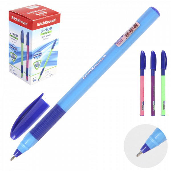 Ручка шариковая Erich Krause U-109 Neon StickGrip синий