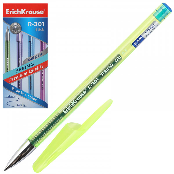 Ручка гел 0,5 тонир корп R-301 Spring Gel Stick Erich Krause 53348 син к/к ассорти 4 вида