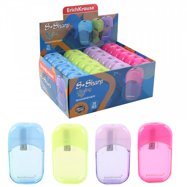 Точилка пласт. "ErichKrause" S-Sharp с контейнером пласт.ассорти