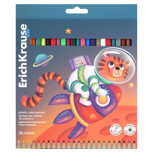 Карандаши 24цв Kids Space Animals 3х гр пластик
