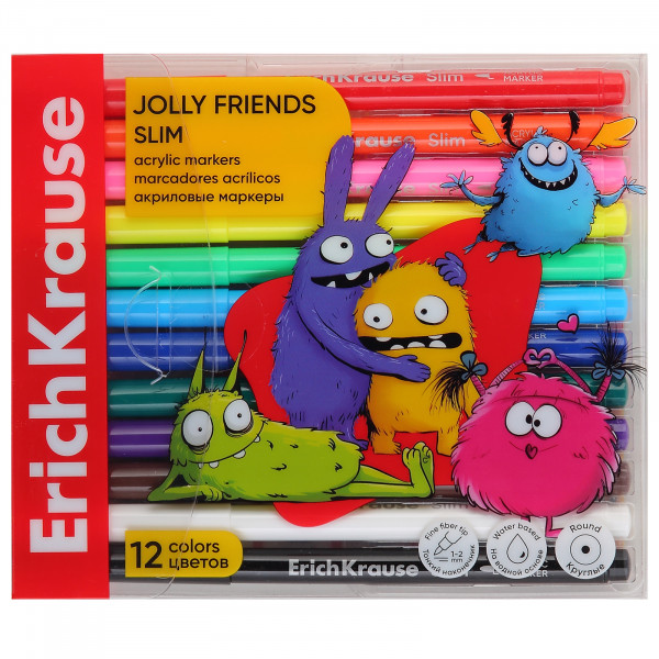 Маркеры акриловые 12цв. Erich Krause Slim Jolly Friends