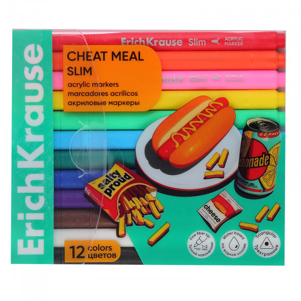 Маркеры акриловые 12цв. Erich Krause Slim Cheat Meal