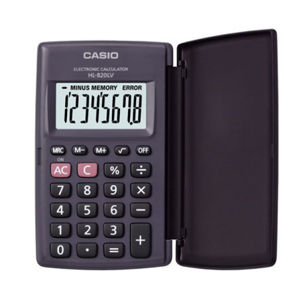 Калькулятор карманный 8 разрядов Casio HL-820LV-BK-S-GP/HL-820LV-BK-W-GP питание от батарейки 105*65*8мм черный
