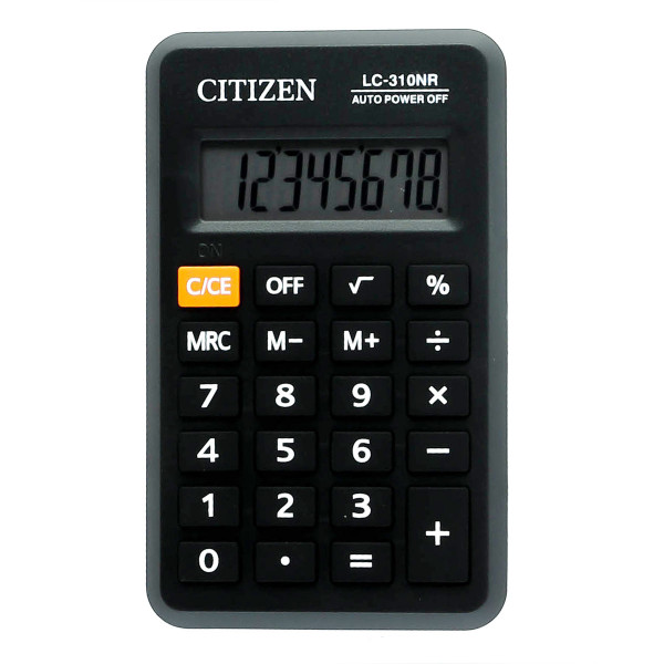 Калькулятор карманный 8 разрядов Citizen LC 310 NR питание от батарейки 114*69*12мм черный