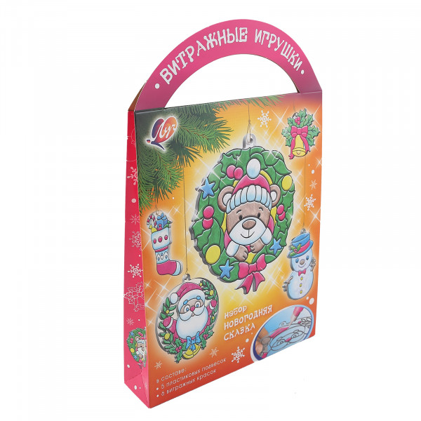 Набор красок по стеклу с трафаретом"Новогодняя сказка"