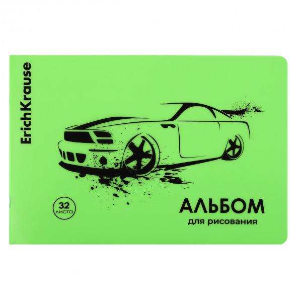 Альбом д/рисования 32л Car Neon зеленый, пласт. обл, скоба