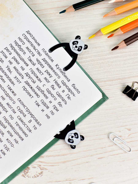 Закладка для книг фигурная картон 5шт, Панды