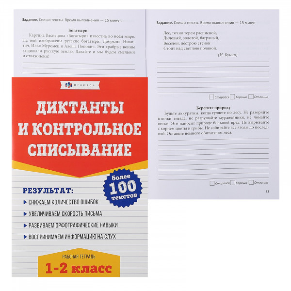 Книжка с заданиями "Рабочая тетрадь по русскому яз.Диктанты и контрольное списывание" 1-2 класс