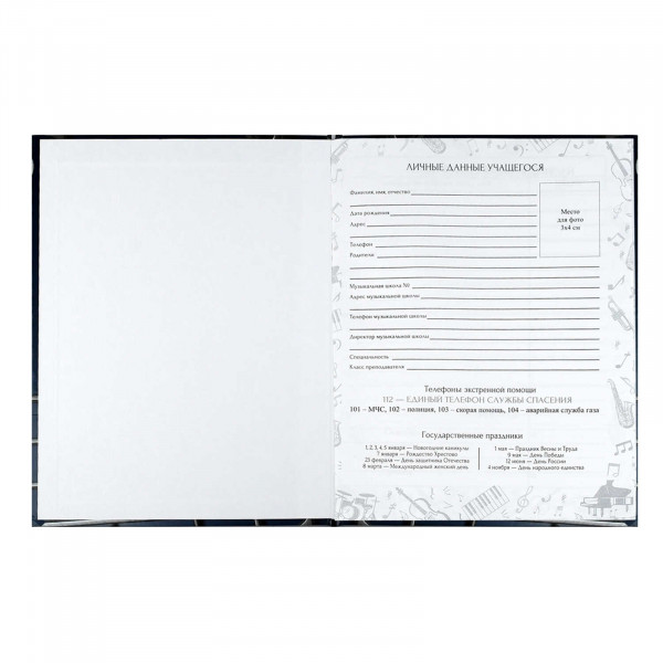 Дневник для муз. школы "Объемные ноты" 48л. тв. обл.