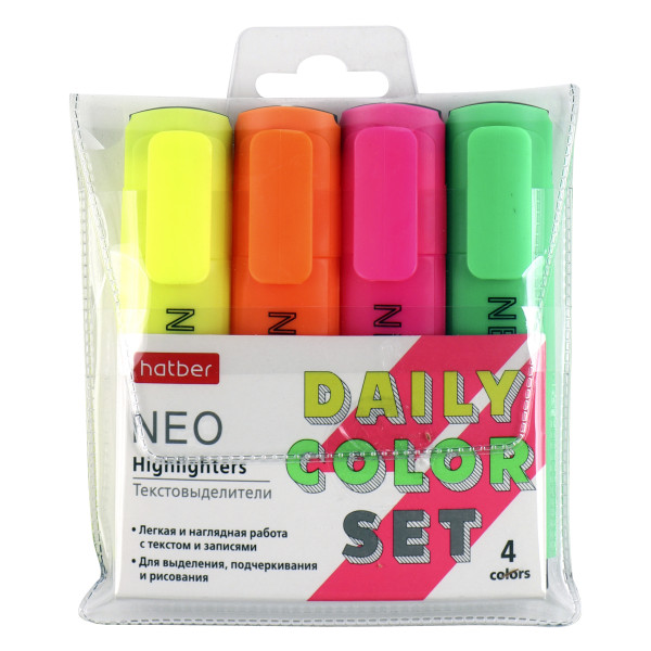 Набор текстовыделителей Hatber 4цв HL_062058 Неон