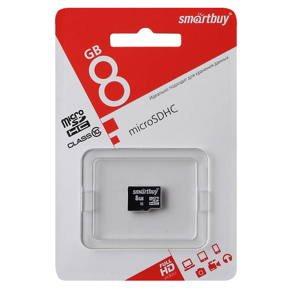 Карта памяти 8Gb MicroSDHC SMARTBUY Secure Digital SB8GBSDC L10-00 552132