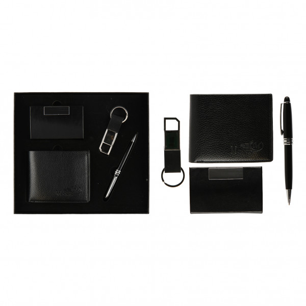 Набор 4 предмета  ручка,портмоне,визитница, брелок черн