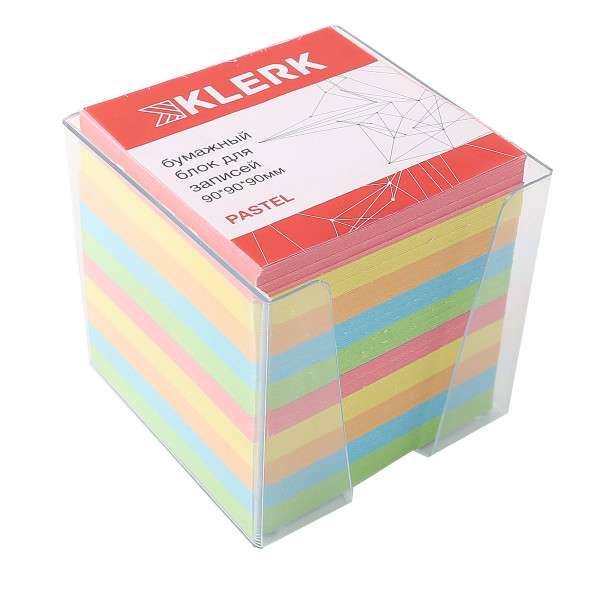 Блок для записей 9*9*9 куб офсет 80г/м пастель 5 цветов пластиковая подставка KLERK 210056