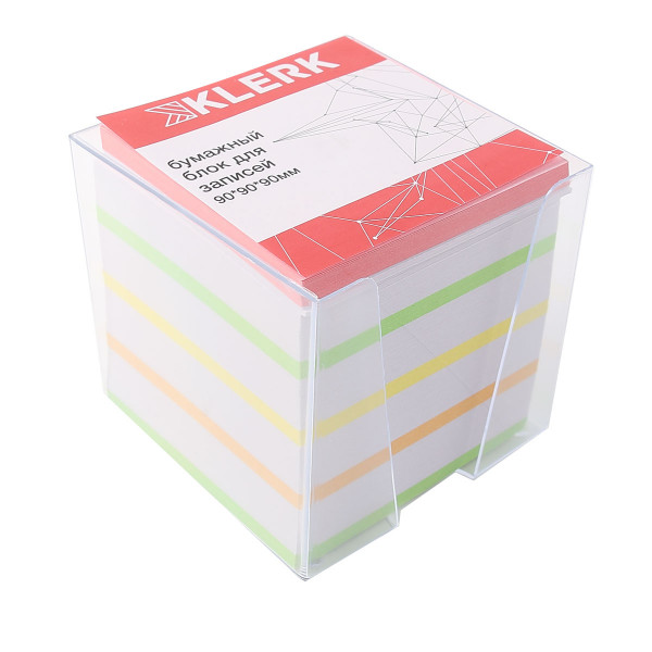 Блок для записей 9*9*9 куб офсет 65г/м белый+пастель 4 цвета пластиковая подставка KLERK 210057