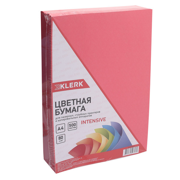 Бумага цветная А4 80г/м2 500л интенсив KLERK 206804/Р красный