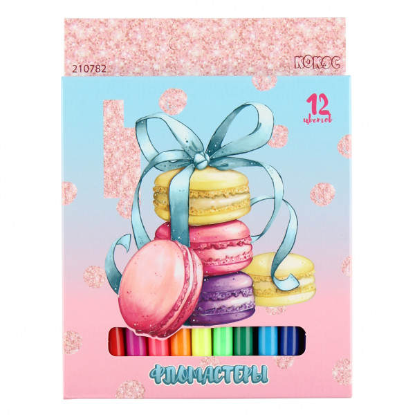 Фломастеры 12цв КОКОС Macaroons Pastel смываемые вент колпачок 210782 европодвес карт/к