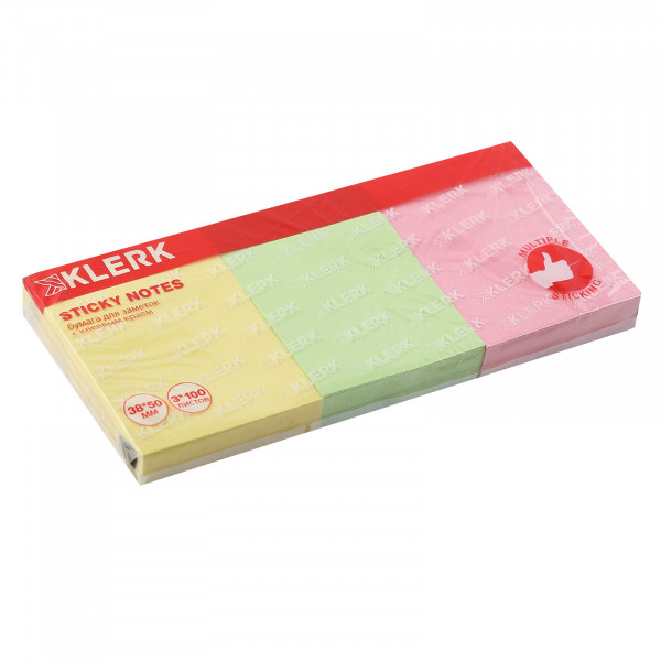 Блок самоклеящийся 38*50 100л набор 3шт ассорти Pastel KLERK 211285