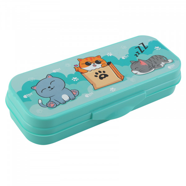 Пенал пластик СТАММ ПН-32107 Коты бирюзовый