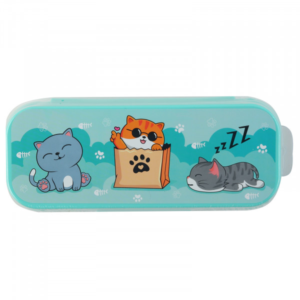 Пенал пластик СТАММ ПН-32107 Коты бирюзовый