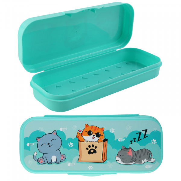 Пенал пластик СТАММ ПН-32107 Коты бирюзовый