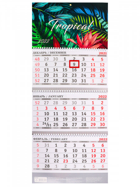 Календарь кварт настен 2022г 29*72 3блоч 3греб с бегун Проф-Пресс Нарисованные тропики КК-3317