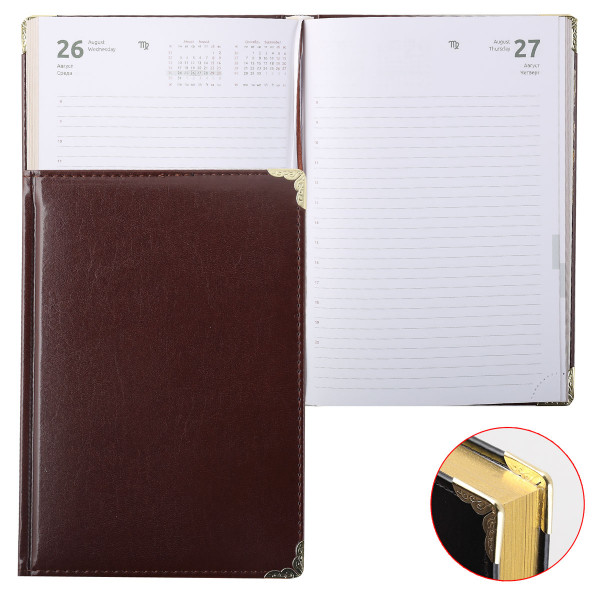 Ежедневник А5 176л "deVente. Bellagio" датир. 2020 г., золотой срез, т.коричн., к/з поролон, 2 ляссе, метал. уголки, в подар. короб.  арт. 2032910