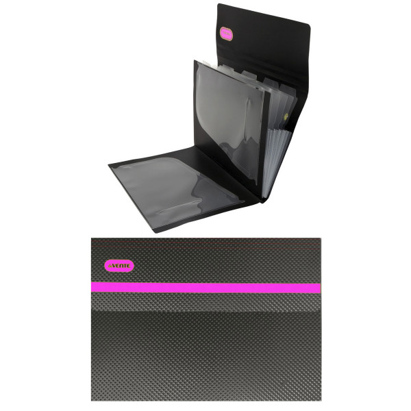 Папка-портфель 6отд 0,55мм 30мм deVENTE Monochrome 3078919 черная с неновым розовым