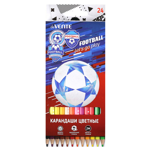 Карандаши цветные 24цв deVENTE Play Football шестигранные 5024103 европодвес картонная коробка