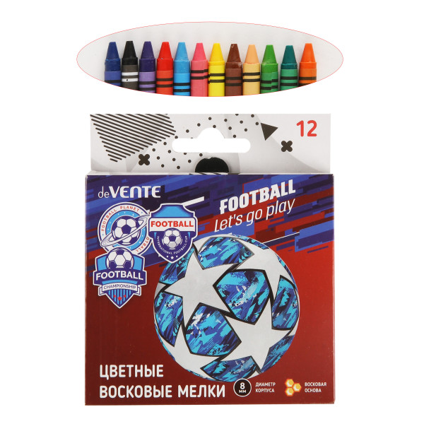Мелки восковые 12цв d-8мм deVENTE Play Football 8077107 разноцветные европодвес карт/уп