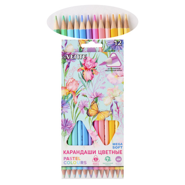 Карандаши цветные 12цв deVENTE Trio Mega Soft Pastel трехгранные 5022020 европодвес картонная коробка