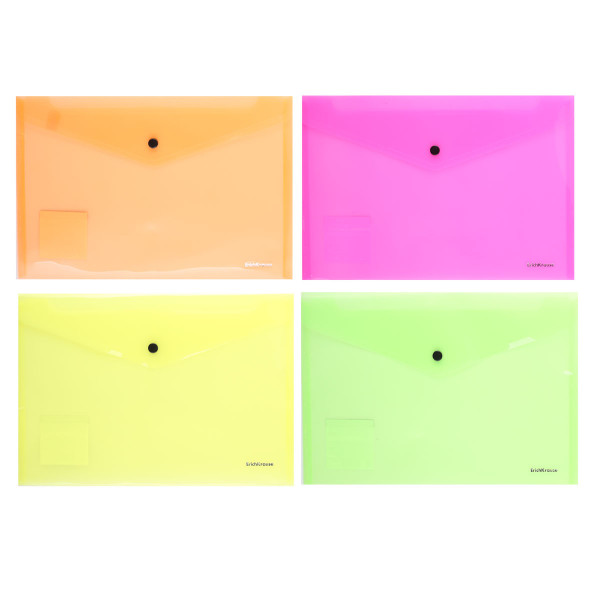 Папка-конверт на кнопке А4 ErichKrause Glossy Neon полупрозрачная
