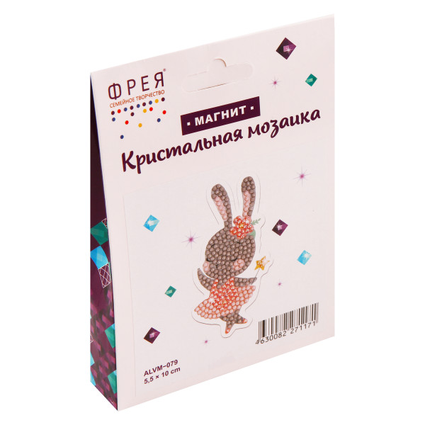 Кристальная мозайка (алмаз.вышивка) "Зайка" магнит 5,5*10см