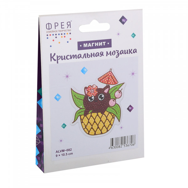 Кристальная мозайка (алмаз.) "ТропиКот" магнит 9*10,5см