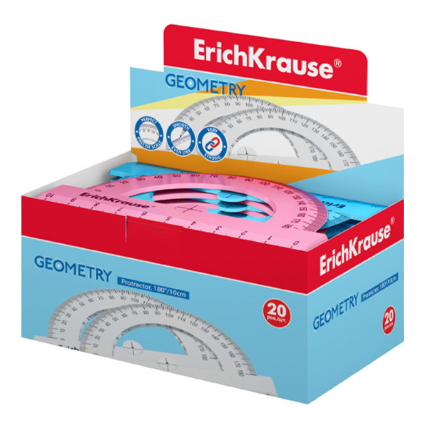 Транспортир 180/10см пластик ERICH KRAUSE 57900 Pastel ассорти 20шт/уп