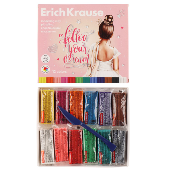 Пластилин 12цв 180гр ERICH KRAUSE 61776 Классический Pointes