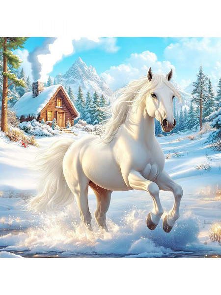 Алмазная мозаика 20*20 с подрамником Рыжий кот НД-0453 Белый жеребец (полн заполн)