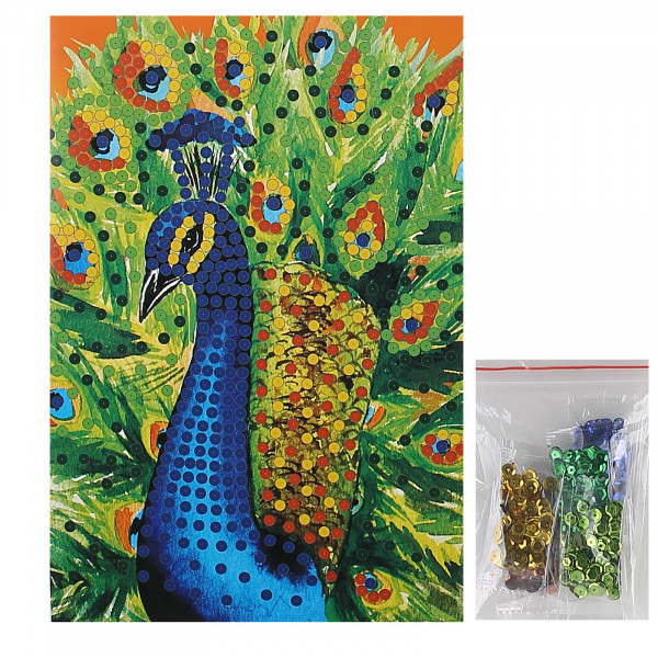 Набор д/дет. творчества из пайеток с гвоздиками Павлин