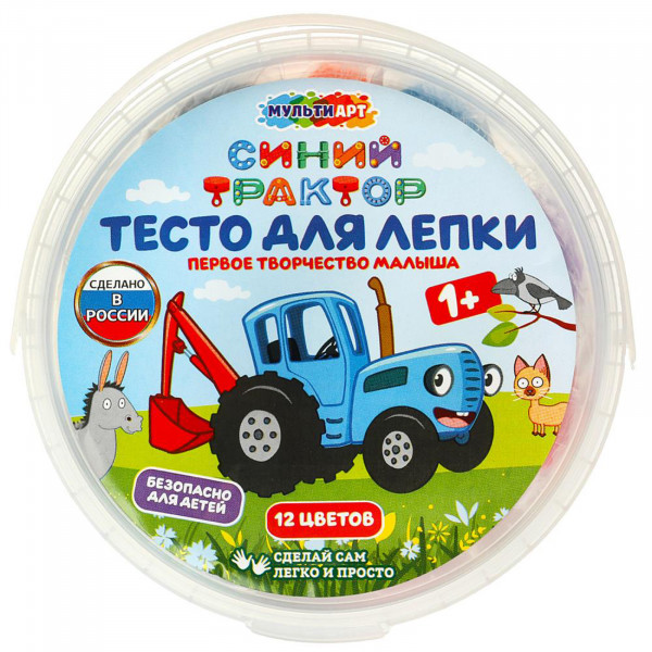 Тесто для лепки в ведре СИНИЙ ТРАКТОР 12цв.