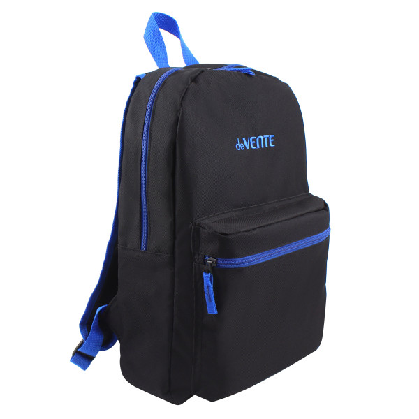 Рюкзак "deVENTE. Black" подростковый 40x29x17 см 1 отд на молнии, черный с синим