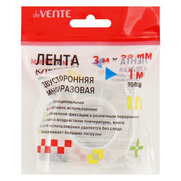 Клейкая лента 3м*30мм "deVente" NANO TAPE 2-х ст многораз прозрачн