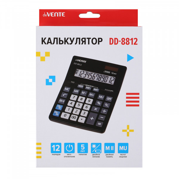 Калькулятор настольный 12-разр. DeVente DD-8812  155х205х35 мм, черный