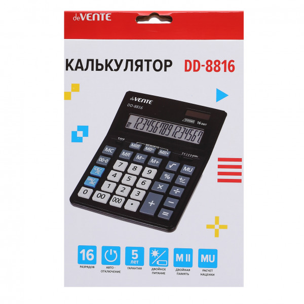 Калькулятор настольный 16-разр."deVENTE" DD-8816  155х205х35 мм, черный