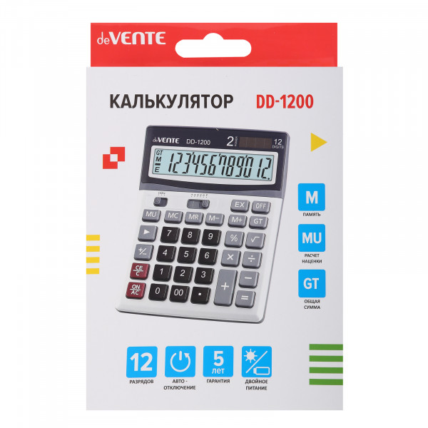 Калькулятор настольный 12 раз "deVENTE" DD-1200, 140x178x46 мм круп. клавиши, черный