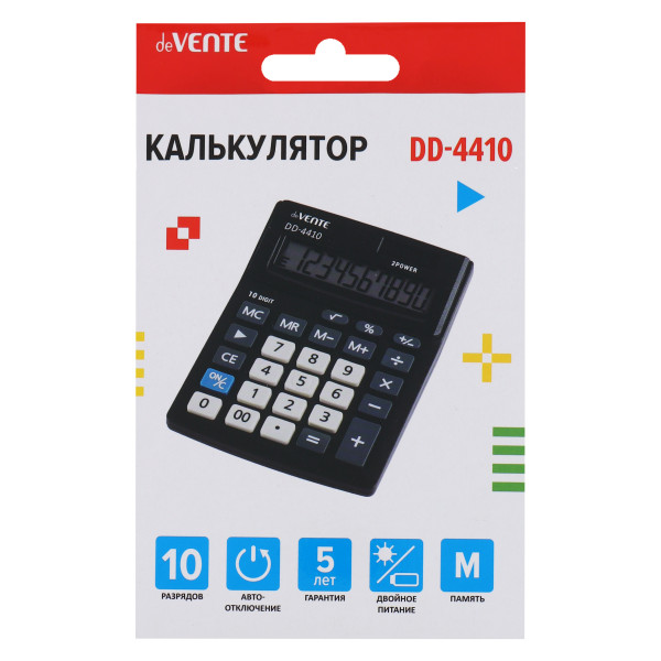 Калькулятор настольный 10-разр."deVENTE" DD-4410 102х137х31 мм, черный